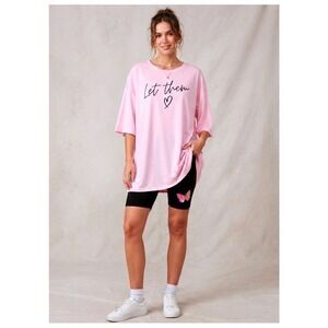 SHEIN CPink "Let Them" Graphic Tee & Black Butterfly Biker Shorts oversized‎